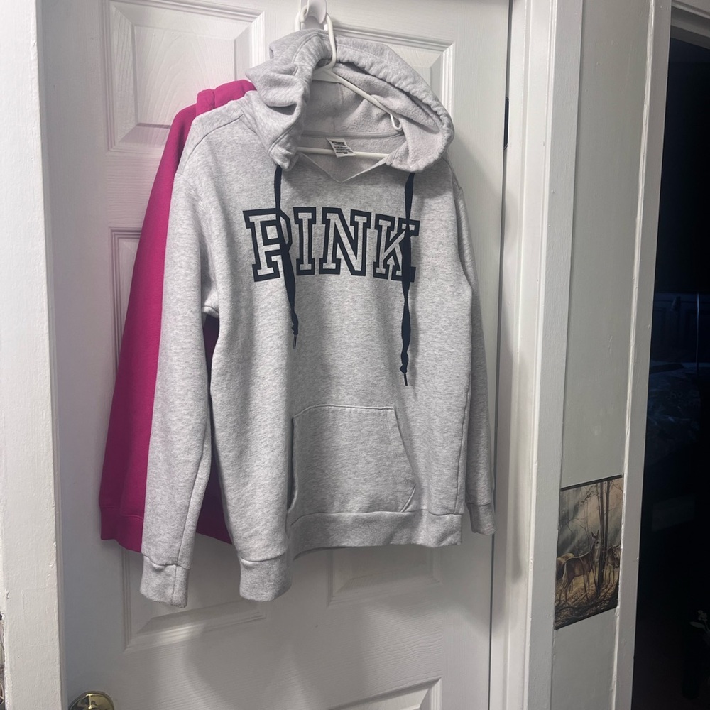 Gray Hoodie with Pink Lettering
